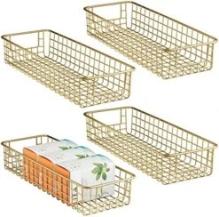 MDesign Shallow Metal Wire Basket For Storage Pantry - Kitchen Organization Basket With Handles - Bin Basket For Organizing Cabinets Or Countertop - Concerto Collection - 4 Pack - Bronze -Brabantia Shop 518 9BlUSdL. AC