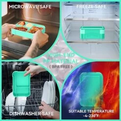 STAVOZE Bento Box, Bento Lunch Box For Kids, 1550ML Lunch Containers For Kids/Adults/Students, 6 Compartment LeakProof Adult Lunch Box With Utensils, Microwave/Dishwasher/Freezer Safe -Brabantia Shop 518PU7sFGML