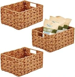 Woven Farmhouse Kitchen Pantry Food Storage Organizer Basket Bin Box - Container Organization For Cabinets, Cupboards, Shelves, Countertops, Store Potatoes, Onions, Fruit, 3 Pack, Camel Brown -Brabantia Shop 518sEHf0vmS. AC