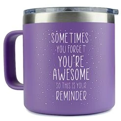 Inspirational Gifts For Women – Coffee Purple Mug/Tumbler 14oz “Sometimes You Forget You’re Awesome” Idea, Thank You, Teacher, Mom, Best Friend, Her, Female, Birthday, Who Have Everything, Unique, Cup
