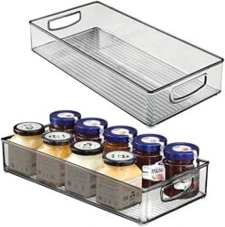 MDesign Plastic Stackable Kitchen Pantry Cabinet, Refrigerator Or Freezer Food Storage Bin With Handles - Organizer For Fruit, Yogurt, Snacks, Pasta - BPA Free, 16" Long, 2 Pack - Smoke Gray -Brabantia Shop 519EAAhCgEL. AC