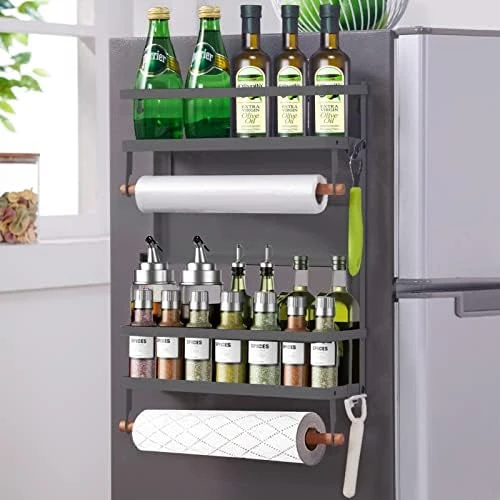 XIAPIA Magnetic Fridge Organizer Spice Rack With Paper Towel Holder And 5 Extra Hooks | 3 Tier Magnet Refrigerator Shelf In Kitchen Holds Up To 45 LBS | 16x12x4 Inch Black 8 XIAPIA Magnetic Fridge Organizer Spice Rack With Paper Towel Holder And 5 Extra Hooks | 3 Tier Magnet Refrigerator Shelf In Kitchen Holds Up To 45 LBS | 16x12x4 Inch Black - Image 8