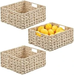 Woven Farmhouse Kitchen Pantry Food Storage Organizer Basket Bin Box - Container Organization For Cabinets, Cupboards, Shelves, Countertops, Store Potatoes, Onions, Fruit, 3 Pack, Camel Brown -Brabantia Shop 519h0tHawfL. AC