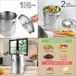 ENLOY Compost Bin, Stainless Steel Indoor Compost Bucket For Kitchen Countertop Odorless Compost Pail For Kitchen Food Waste With Carrying Handle 1.3 Gallon Easy To Clean -Brabantia Shop 519sXhwPKoL