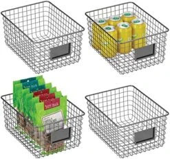 Square Steel Wired Storage Organizer Bin Baskets With Label Slot For Kitchen Pantry, Cabinet, Organizing Holder For Food, Drinks, Snacks, Produce, Omaha Collection, 4 Pack, Matte Black -Brabantia Shop 519uSKh6IgL. AC