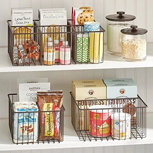 MDesign Farmhouse Decor Metal Wire Food Organizer Storage Bin Baskets For Kitchen Cabinets, Pantry, Bathroom, Laundry Room, Closets, Garage, 6 Sections - Bronze 2 MDesign Farmhouse Decor Metal Wire Food Organizer Storage Bin Baskets For Kitchen Cabinets, Pantry, Bathroom, Laundry Room, Closets, Garage, 6 Sections - Bronze - Image 2