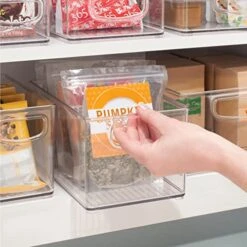 MDesign Plastic Stackable Kitchen Organizer - Storage Bin With Handles For Refrigerator, Freezer, Cabinet, And Pantry Shelves Organization - Food Container - Ligne Collection - 2 Pack - Clear -Brabantia Shop 51AGTuLMxSL