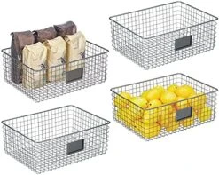 Square Steel Wired Storage Organizer Bin Baskets With Label Slot For Kitchen Pantry, Cabinet, Organizing Holder For Food, Drinks, Snacks, Produce, Omaha Collection, 4 Pack, Matte Black -Brabantia Shop 51AZ7geeIS. AC
