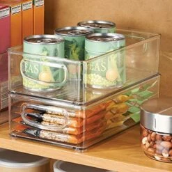 MDesign Plastic Kitchen Pantry Cabinet, Refrigerator Or Freezer Food Storage Bins With Handles - Organizer For Fruit, Yogurt, Snacks, Pasta - Food Safe, BPA Free, 10” Long - 4 Pack, Clear -Brabantia Shop 51AlldiAKML