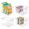 Plastic Storage Organizer Container Bin For Kitchen Organization In Pantry, Cabinet, Countertop Fridge, Refrigerator, And Freezer - Hold Food, Drink, Or Snacks, Ligne Collection, 4 Pack, Clear
