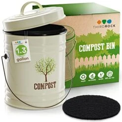 Third Rock Compost Bin Kitchen – 1.3 Gallon Countertop Compost Bin With Lid – Kitchen Compost Bin Countertop – Indoor Compost Bin Kitchen Counter Includes Inner Compost Bucket Liner - Indoor Composter