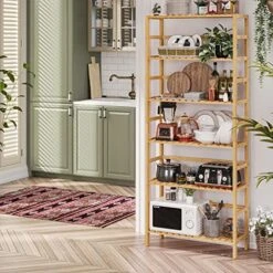 VIAGDO Bamboo Bathroom Shelf, 6-Tier Adjustable Tall Bookshelf, Multifunctional Storage Rack Freestanding Shelving Unit For Bathroom, Living Room, Bedroom, Kitchen, Laundry Room -Brabantia Shop 51BcZplC39L