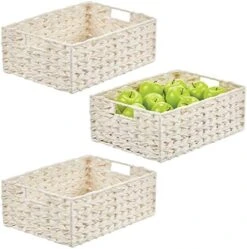 Woven Farmhouse Kitchen Pantry Food Storage Organizer Basket Bin Box - Container Organization For Cabinets, Cupboards, Shelves, Countertops, Store Potatoes, Onions, Fruit, 3 Pack, Camel Brown -Brabantia Shop 51C03VtLNOL. AC