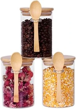 LEAVES AND TREES Y Glass Jars With Bamboo Lids And Spoon, 17 OZ Set Of 3 Small Glass Sugar Container With Wooden Lids And Scoop, Coffee Tea Jars For Loose Tea, Coffee Bar Containers -Brabantia Shop 51C0ZeGYWhL. AC