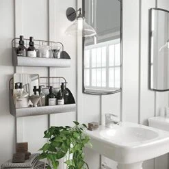 Barnyard Designs Galvanized Metal Rustic Farmhouse Wall Hanging Storage Caddy Holder Organizers, Tin Wall Shelves, Large: 16.5” X 6” X 9.5”, Small: 15.25” X 5” X 8”, Set Of 2 -Brabantia Shop 51D15InJlFL