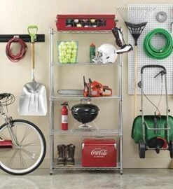 Whitmor Supreme 5 Tier Shelving With Adjustable Shelves And Leveling Feet - 350 Lb. Capacity Per Shelf - Chrome