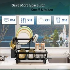 Richenad Large Rustproof Double Kitchen Countertop Dishwasher And Water Filter Set With 360° Rotating Nozzle, Dishwasher Above Kitchen Countertop Sink With Cup Holder, Utensil Holder (Black) -Brabantia Shop 51DRmJrBlvL