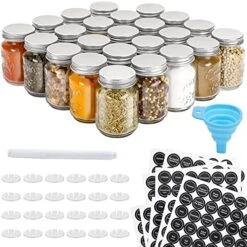 AOZITA 24 Pcs Glass Mason Spice Jars/Bottles - 4oz Empty Spice Containers With Spice Labels - Shaker Lids And Airtight Metal Caps - Silicone Collapsible Funnel Included -Brabantia Shop 51E19qPxWOL. AC