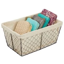 MDesign Medium Metal Farmhouse Home Storage Organizer Basket - Chicken Wire Design, Fabric Liner For Kitchen, Bathroom, Living Room, Pantry, Cupboard, Shelves, Countertop - 4 Pack - Bronze/Natural 9 MDesign Medium Metal Farmhouse Home Storage Organizer Basket - Chicken Wire Design, Fabric Liner For Kitchen, Bathroom, Living Room, Pantry, Cupboard, Shelves, Countertop - 4 Pack - Bronze/Natural -Brabantia Shop 51Eb15P3jbL