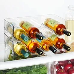 MDesign Plastic Free-Standing Stackable Bottle Storage Rack, For Kitchen Countertop, Fridge, Freezer; Organizer For Water Bottles, Sports Drinks; Ligne Collection, 2 Pack - Store 8 Bottles - Clear -Brabantia Shop 51EhX2UQLkL