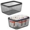 MDesign Steel Food Storage Organizer Bin Mesh Basket, Space Saving For Kitchen Cabinets, Countertop, Pantry, Fridge, Freezer Organization, Canned Food, Sugar, Flour, Meshi Collection - 2 Pack - Black