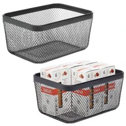 MDesign Steel Food Storage Organizer Bin Mesh Basket, Space Saving For Kitchen Cabinets, Countertop, Pantry, Fridge, Freezer Organization, Canned Food, Sugar, Flour, Meshi Collection - 2 Pack - Black