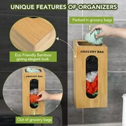 AMEY Grocery Bag Dispenser Plastic Bag Holders For Grocery Bags - Bamboo Trash Bag Dispenser, Can Hold 50-60 Used Shopping Bags - Large Opening & Slot - 4.5”x6.5 X14” -Brabantia Shop 51Ezz4kTBOL