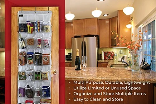 Over-The-Door Hanging White Pantry Organizer And Kitchen Storage Unit With 24 Crystal-Clear Vinyl Pockets And 3 Metal Hooks 2 Over-The-Door Hanging White Pantry Organizer And Kitchen Storage Unit With 24 Crystal-Clear Vinyl Pockets And 3 Metal Hooks - Image 2