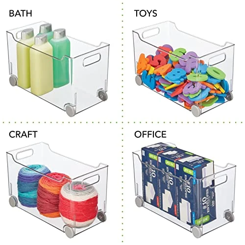 Plastic Storage Container Bin Box With Rolling Wheels And Handle For Kitchen Organization - Pantry, Cupboard, Cabinet Shelves, Or Under Sink - Lumiere Collection - Clear/Gray 2 Plastic Storage Container Bin Box With Rolling Wheels And Handle For Kitchen Organization - Pantry, Cupboard, Cabinet Shelves, Or Under Sink - Lumiere Collection - Clear/Gray - Image 2