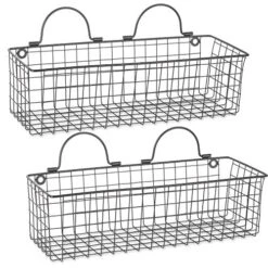 DII Farmhouse Vintage Décor, Wire Wall Basket, Medium, Black, 2 Piece