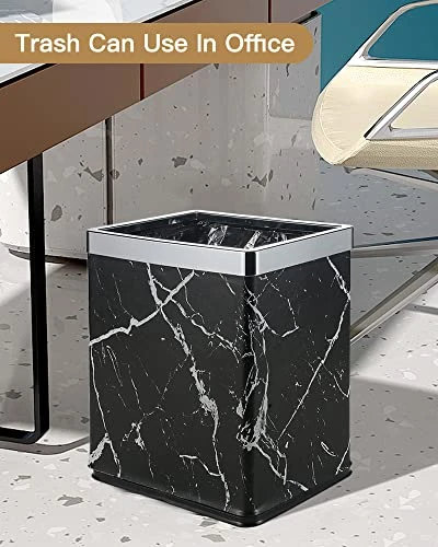 Huaqinglian Small Office Trash Can Bedroom Wastebasket,Rectangle Slim Bathroom Kitchen Garbage Can 2.6Gallon(Black Marble) 7 Huaqinglian Small Office Trash Can Bedroom Wastebasket,Rectangle Slim Bathroom Kitchen Garbage Can 2.6Gallon(Black Marble) - Image 7
