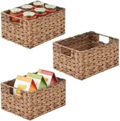 Woven Farmhouse Kitchen Pantry Food Storage Organizer Basket Bin Box - Container Organization For Cabinets, Cupboards, Shelves, Countertops, Store Potatoes, Onions, Fruit, 3 Pack, Camel Brown -Brabantia Shop 51HpdkDnML. AC