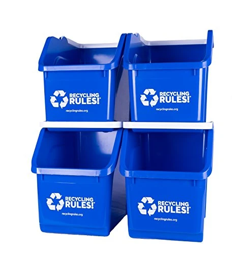 Recycling Rules 6 Gallon Stackable Recycling Bin Container In Blue, Eco-Friendly BPA-Free Handy Recycler With Handle, 4-Pack 7 Recycling Rules 6 Gallon Stackable Recycling Bin Container In Blue, Eco-Friendly BPA-Free Handy Recycler With Handle, 4-Pack - Image 7