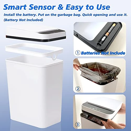 PKNOON Bathroom Trash Can Touchless 2.5 Gallon Self Sealing Trash Can Motion Sensor Trash Can Automatic Trash Cans With Lids Narrow Bedroom Garbage Bin Slim Trash Can For Bedroom Office (White) 3 PKNOON Bathroom Trash Can Touchless 2.5 Gallon Self Sealing Trash Can Motion Sensor Trash Can Automatic Trash Cans With Lids Narrow Bedroom Garbage Bin Slim Trash Can For Bedroom Office (White) - Image 3
