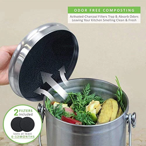 Abakoo 1.8 Gallon Compost Bin 304 Stainless Steel Kitchen Composter Waste Pail Indoor Countertop Kitchen Recycling Bin Pail - Includes 2 Filters 3 Abakoo 1.8 Gallon Compost Bin 304 Stainless Steel Kitchen Composter Waste Pail Indoor Countertop Kitchen Recycling Bin Pail - Includes 2 Filters - Image 3