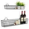 Country Rustic Wall Mounted Black Metal Wire Storage Baskets Display Racks, Set Of 2