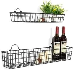 Country Rustic Wall Mounted Black Metal Wire Storage Baskets Display Racks, Set Of 2 -Brabantia Shop 51K17KupN5L. AC