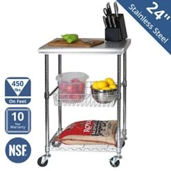 Seville Classics NSF Commercial Stainless Steel Top Work Table Island Utility Cart Prep Station, 78 For Restaurant, Kitchen, Warehouse, Garage, Hotel, Home, 55 Steel, 24" W X 20" D X 36" H -Brabantia Shop 51KX4xsGQ0L