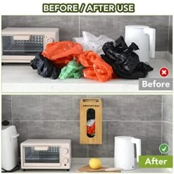 AMEY Grocery Bag Dispenser Plastic Bag Holders For Grocery Bags - Bamboo Trash Bag Dispenser, Can Hold 50-60 Used Shopping Bags - Large Opening & Slot - 4.5”x6.5 X14” -Brabantia Shop 51La17u3uUL