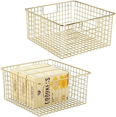 MDesign Farmhouse Decor Metal Wire Food Organizer Storage Bin Baskets With Handles For Kitchen Cabinets, Pantry, Bathroom, Laundry Room, Closets, Garage - 2 Pack - Bronze 12 MDesign Farmhouse Decor Metal Wire Food Organizer Storage Bin Baskets With Handles For Kitchen Cabinets, Pantry, Bathroom, Laundry Room, Closets, Garage - 2 Pack - Bronze - Image 12