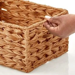 Woven Farmhouse Kitchen Pantry Food Storage Organizer Basket Bin Box - Container Organization For Cabinets, Cupboards, Shelves, Countertops, Store Potatoes, Onions, Fruit, 3 Pack, Camel Brown -Brabantia Shop 51NOXZ66DaS