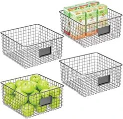 Square Steel Wired Storage Organizer Bin Baskets With Label Slot For Kitchen Pantry, Cabinet, Organizing Holder For Food, Drinks, Snacks, Produce, Omaha Collection, 4 Pack, Matte Black -Brabantia Shop 51Nbj2hsegL. AC