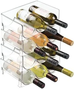 MDesign Stackable Plastic 3 Bottle Refrigerator Wine Rack - Kitchen Storage Organizer Holder For Champagne, Wine Or Water Bottles - Stacking Wine Bottle Organizer For Fridge - Ligne Collection - Clear -Brabantia Shop 51NwAxRqzjL. AC