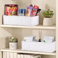 Vagusicc 3-Section Wicker Baskets For Shelves, Hand-Woven Paper Rope Wicker Storage Basket, Toilet Paper Basket For Toilet Tank Top, Baskets For Organizing Bathroom, 2-Pack, White -Brabantia Shop 51O5bmqieaL