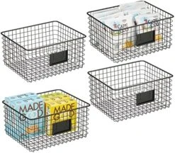 Square Steel Wired Storage Organizer Bin Baskets With Label Slot For Kitchen Pantry, Cabinet, Organizing Holder For Food, Drinks, Snacks, Produce, Omaha Collection, 4 Pack, Matte Black -Brabantia Shop 51P9QIXN4DL. AC