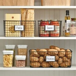 Square Steel Wired Storage Organizer Bin Baskets With Label Slot For Kitchen Pantry, Cabinet, Organizing Holder For Food, Drinks, Snacks, Produce, Omaha Collection, 4 Pack, Matte Black -Brabantia Shop 51POJwVWFBL