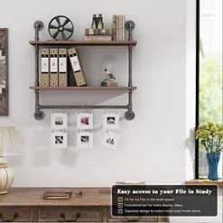 MCleanPin Industrial Pipe Shelves Wall Mount Bathroom Shelf With Towel Bar Floating Shelf 2-Tiers 24 In, DIY Open Bookshelves,Metal Towel Rack Bookcase, Real Wood Storage Shelving -Brabantia Shop 51PfpB1LotL