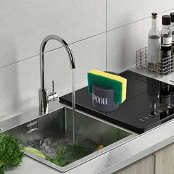 Sponge Holder For Kitchen Sink - Dish Sponge Caddy For Kitchen Sink - Ceramic Sponge Holder - Kitchen Sink Accessories - Farmhouse Fall Decor - Kitchen Counter Decor - Sink Organizer - Black -Brabantia Shop 51QVaHT6DjL