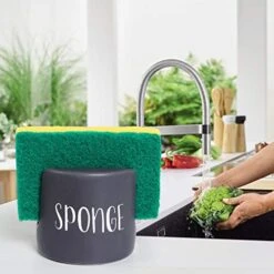 Sponge Holder For Kitchen Sink - Dish Sponge Caddy For Kitchen Sink - Ceramic Sponge Holder - Kitchen Sink Accessories - Farmhouse Fall Decor - Kitchen Counter Decor - Sink Organizer - Black -Brabantia Shop 51R5R11t3KL