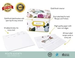 Polite Society White Floral Recipe Box | 24 Size 4x6 Recipe Cards & 12 Dividers | Vintage Style Recipe Tin -Brabantia Shop 51RI1pcAEHL